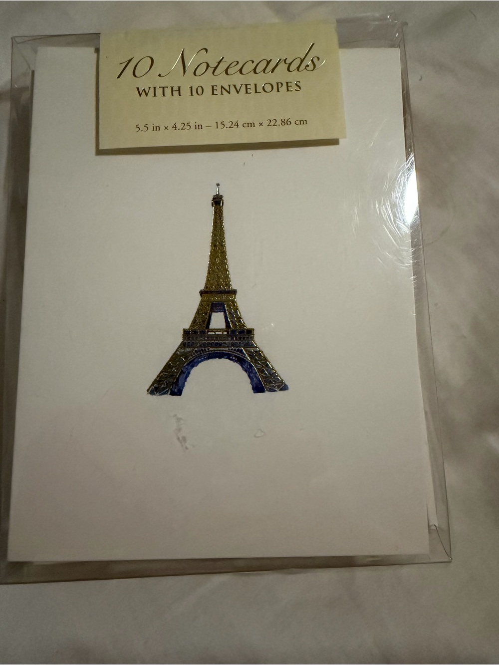 Eiffel Tower Notecards (Set of 10) Gold & Blue Accent